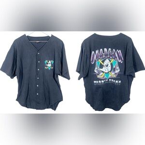 Vintage 1993 NHL Anaheim Mighty Ducks Baseball Style Jersey Cotton Tee Large